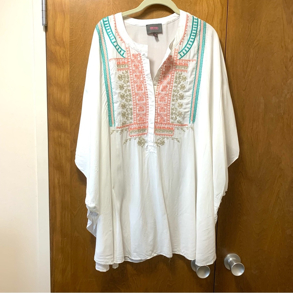 Swim wear bathing suit  cover white & embroidered size M